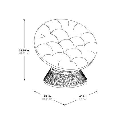 Papasan Chair with Blue Round Pillow Cushion and Cream Wicker Weave, BF29296CM-BL