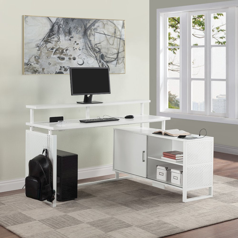 Ace 60"x 50" L-Shape Desk in White Top and White Frame