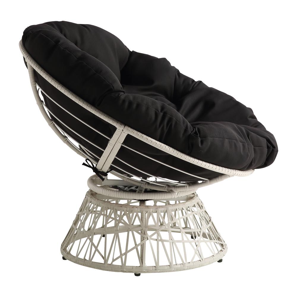 Papasan Chair with Black Round Pillow Cushion and Cream Wicker Weave, BF29296CM-BK