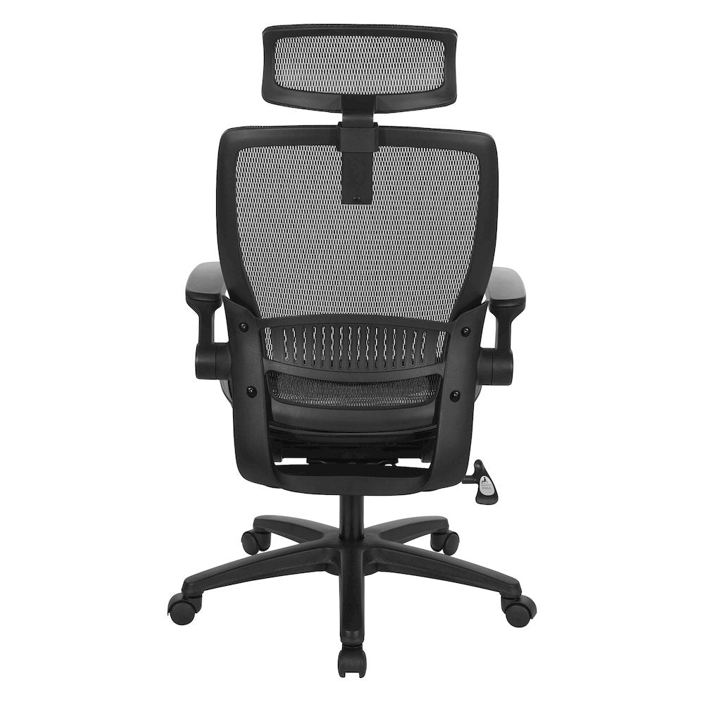 Managers Chair With Mesh Back And Seat And Adjustable Flip Arms And Headrest