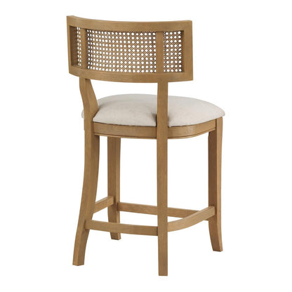 Alaina 26" Cane Back Counter Stool in Linen Fabric with Coastal Wash