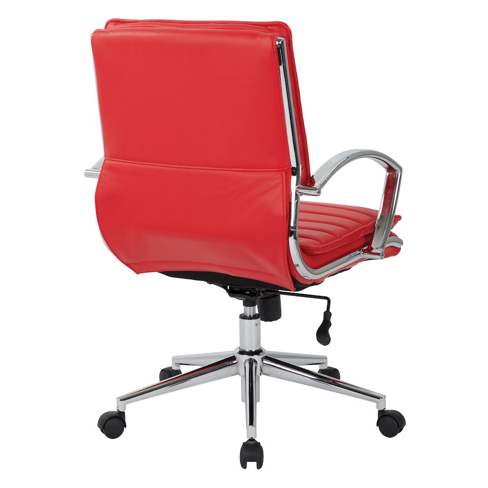 Mid-Back Manager’s Faux Leather Chair with Chrome Base, Removable Arm Sleeves.
