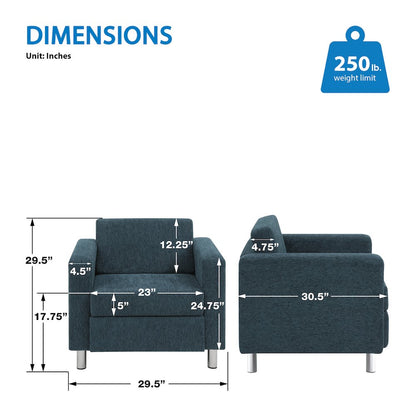 Pacific Armchair in Navy Fabric with Chrome Legs