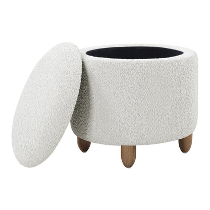 Lyra Storage Ottoman in Taupe Cord Fabric with Medium Oak Legs