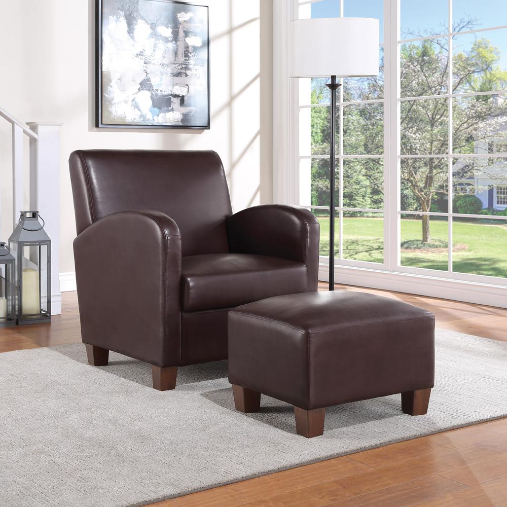 Aiden Chair & Ottoman Cocoa Faux Leather with Medium Espresso Legs, ADN-PD24