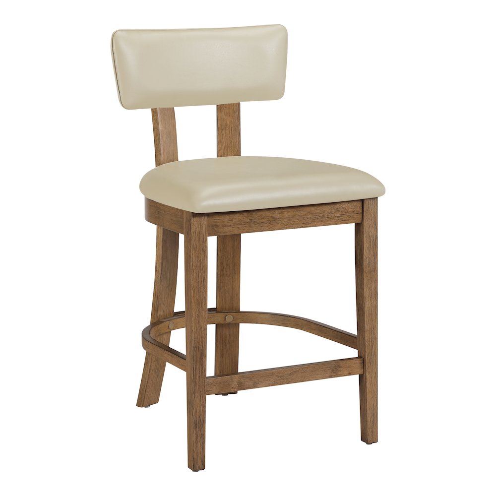 Hanson 26" Counter Stool with Taupe Faux Leather and Medium Oak Wood, 2-Pack