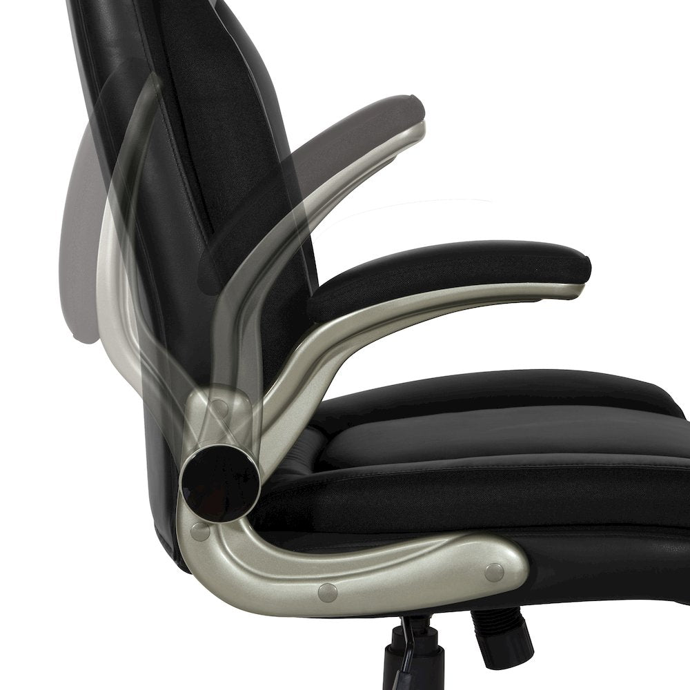 Black Leather Big & Tall Chair with Padded Flip Arms and Titanium Base