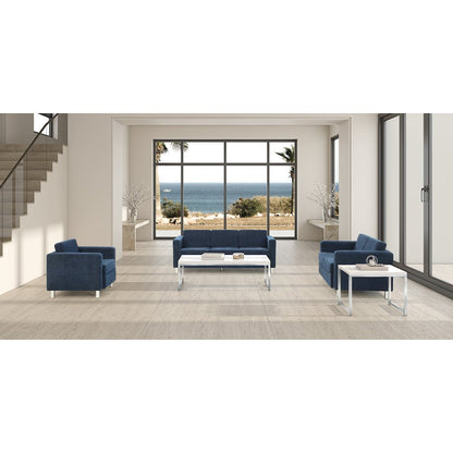 Pacific Armchair in Navy Fabric with Chrome Legs