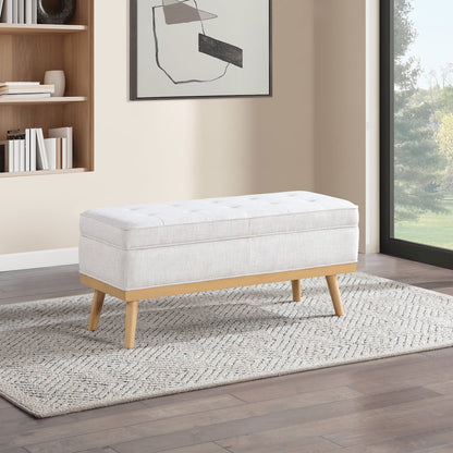 Katheryn Storage Bench in Linen Fabric with National Wood Legs