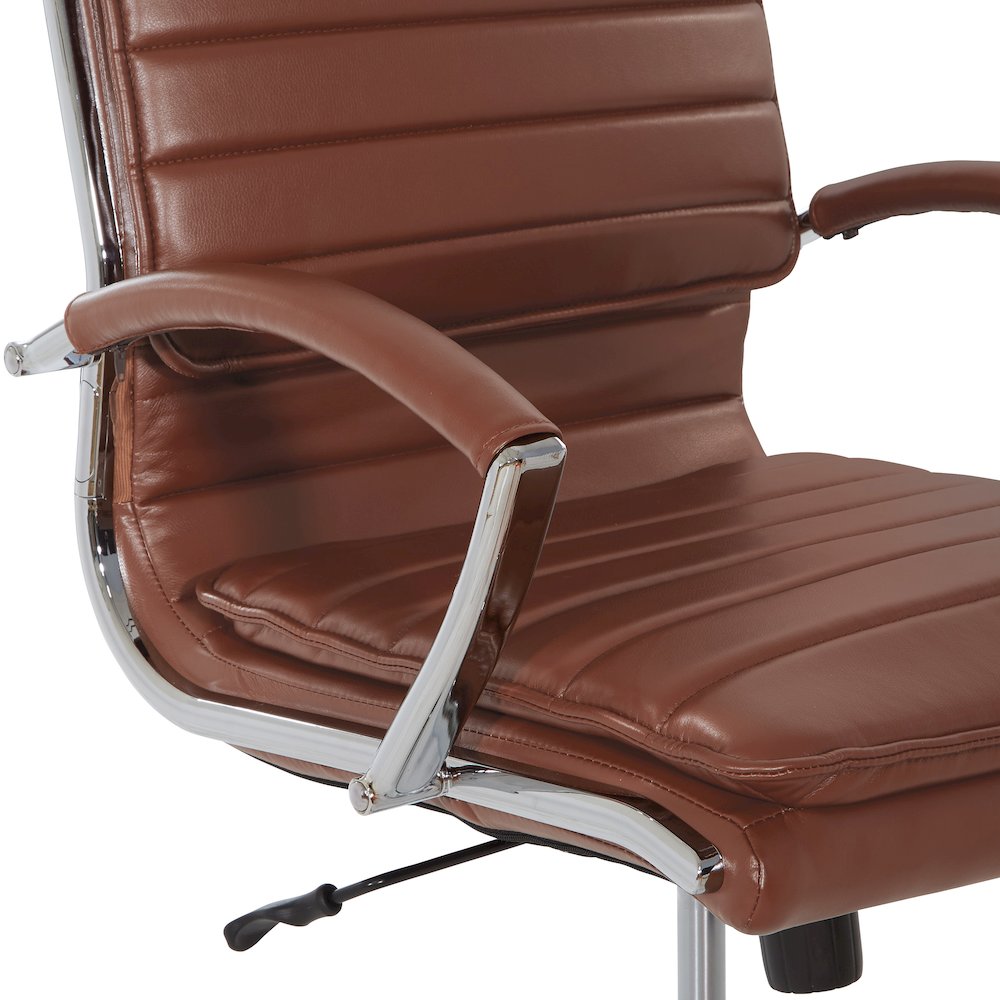 Mid-Back Manager's Chair in Saddle Faux Leather, Chrome Arms & Base