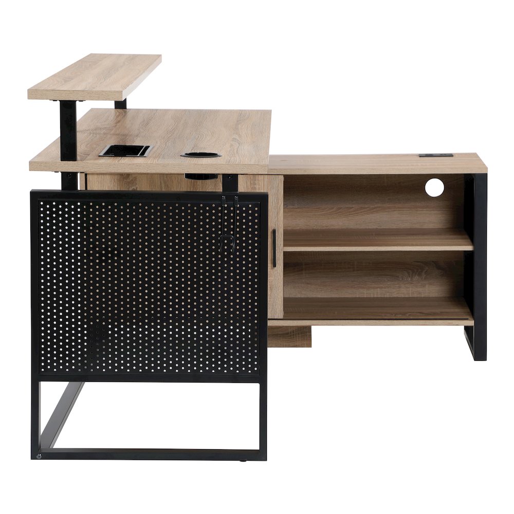 Ace 60"x 50" L-Shape Desk in River Oak Top and Matte Black Frame
