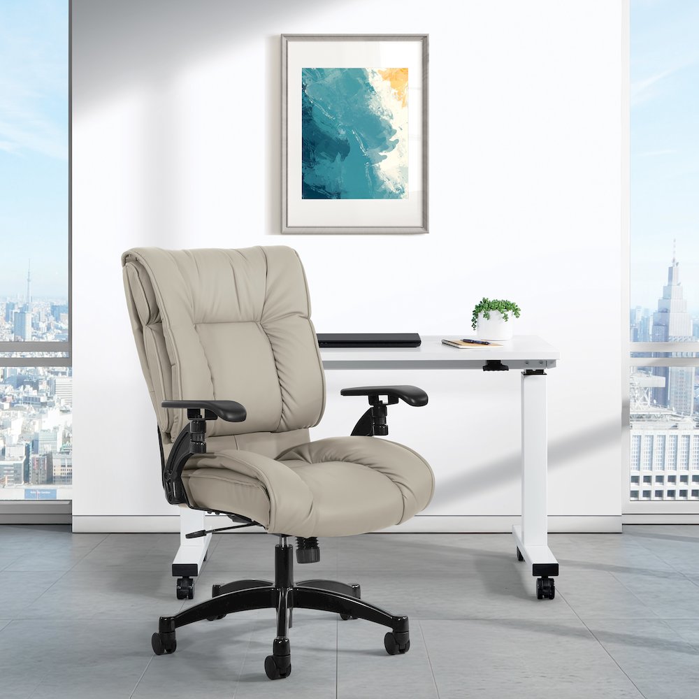 Taupe Leather Conference Chair with Cantilever Arms, Steel Base