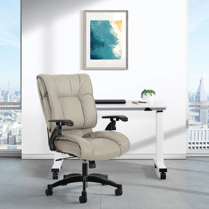 Taupe Leather Conference Chair with Cantilever Arms, Steel Base