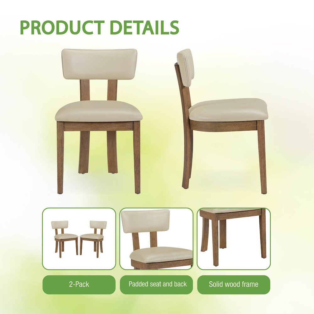 Hanson Dining Chair with Taupe Faux Leather and Medium Oak Wood, 2-Pack