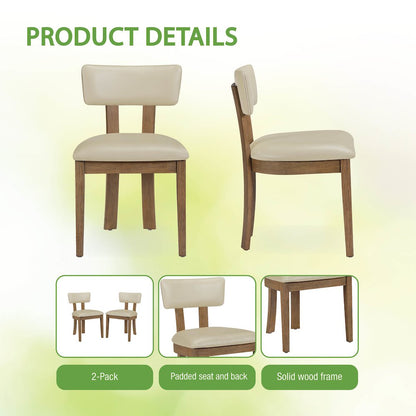 Hanson Dining Chair with Taupe Faux Leather and Medium Oak Wood, 2-Pack