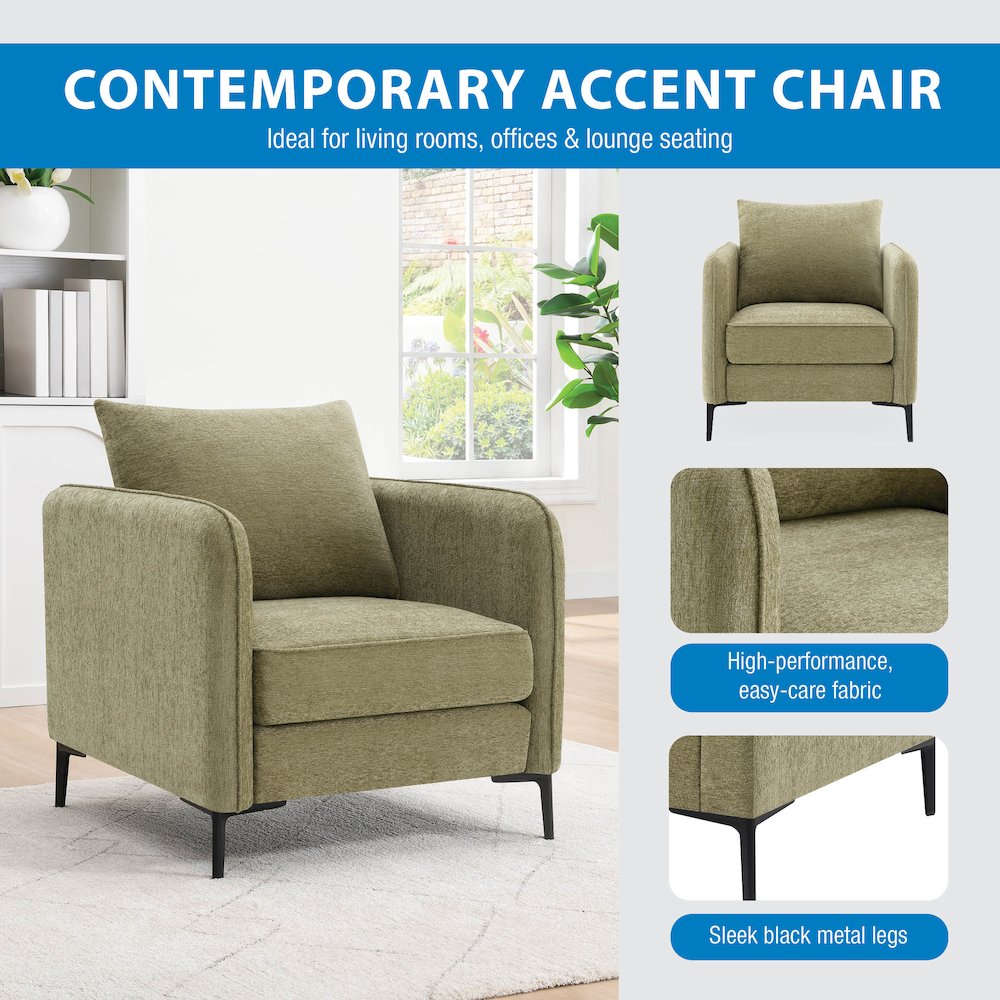 Newhaven Accent Chair in Sea Green Fabric with Black Metal Legs