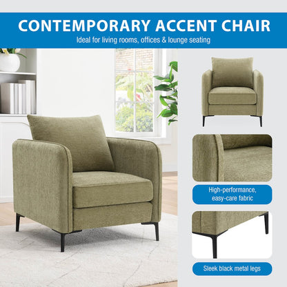 Newhaven Accent Chair in Sea Green Fabric with Black Metal Legs