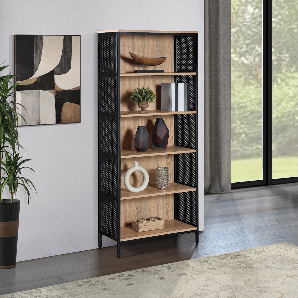 Ace 72” 5-Shelf Bookcase in Rustic Oak Finish