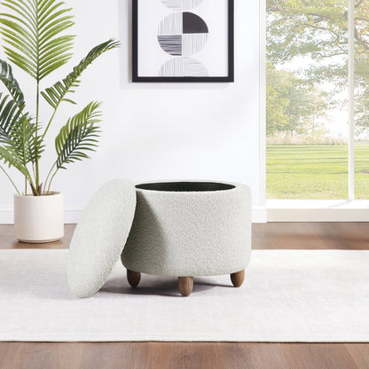 Lyra Storage Ottoman in Taupe Cord Fabric with Medium Oak Legs