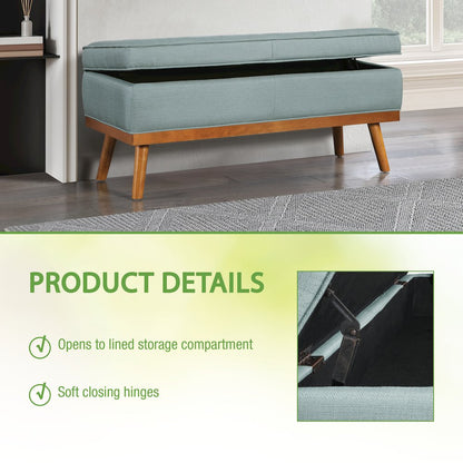 Katheryn Storage Bench in Sea Blue Fabric with Spice Finish Legs