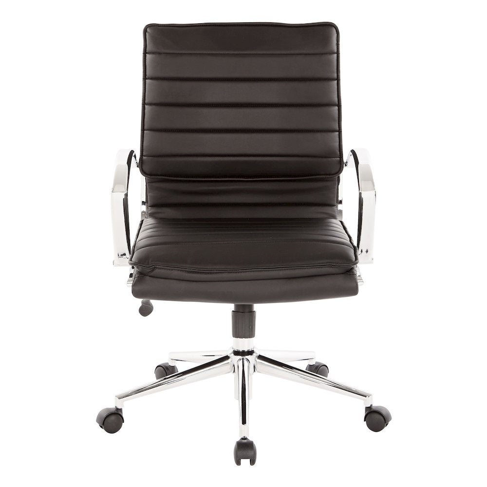 Mid-Back Manager’s Faux Leather Chair with Chrome Base, Removable Arm Sleeves.