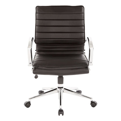 Mid-Back Manager’s Faux Leather Chair with Chrome Base, Removable Arm Sleeves.