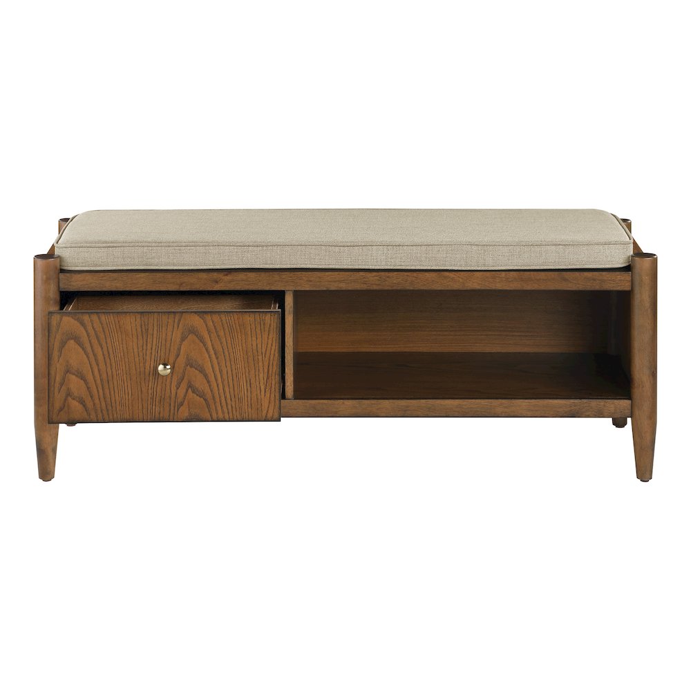 Marilyn Storage Bench with Walnut Wood finished and Brown Fabric Padded seat