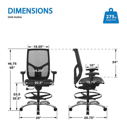 ProGrid Mesh Back Drafting Chair with Black Mesh Seat, PU Padded