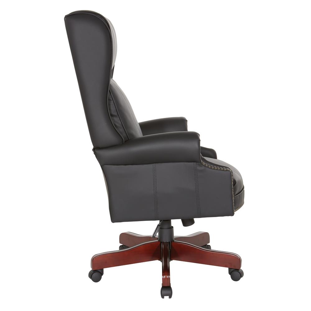 Traditional Executive High Back Chair with Black Vinyl and Brass Finish Nail Trim Upholstery, TEX280-3