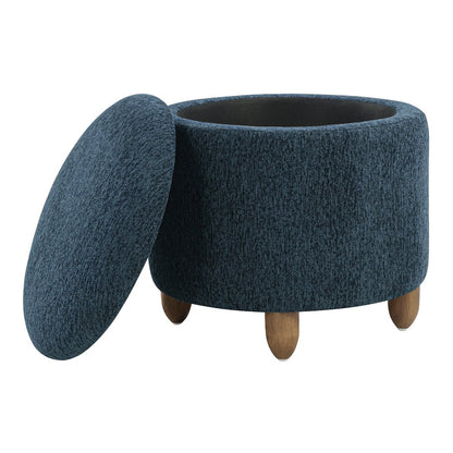 Lyra Storage Ottoman in Indigo Fabric with Medium Oak Legs