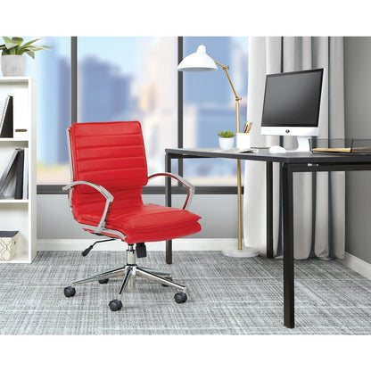 Mid-Back Manager’s Faux Leather Chair with Chrome Base, Removable Arm Sleeves.
