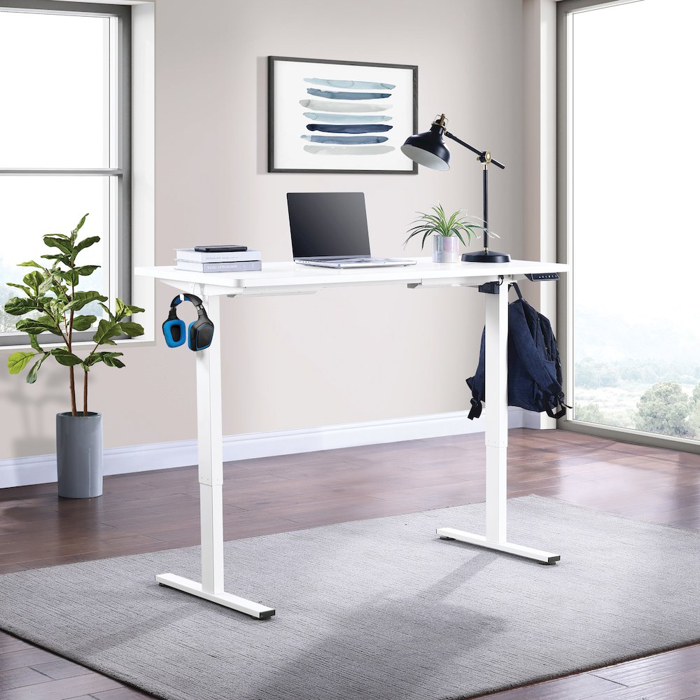 Primo 59"W Sit to Stand Electric Height Adjustable Desk in White Finish