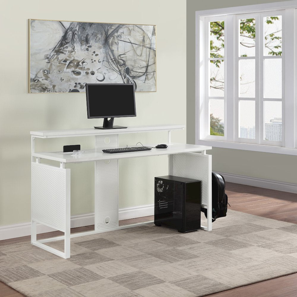 Ace 60" Desk with Hutch in White Top and White Frame