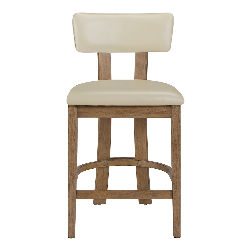 Hanson 26" Counter Stool with Taupe Faux Leather and Medium Oak Wood, 2-Pack