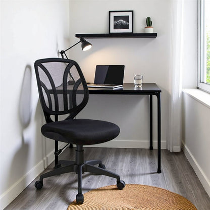Black Armless Desk Chair – Modern Office Chair With Mesh Screen Back