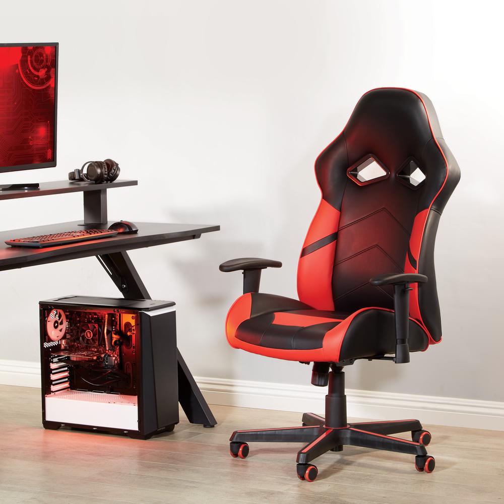 Vapor Gaming Chair in Black Faux Leather with Red Accents, VPR25-RD