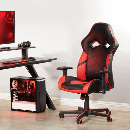 Vapor Gaming Chair in Black Faux Leather with Red Accents, VPR25-RD