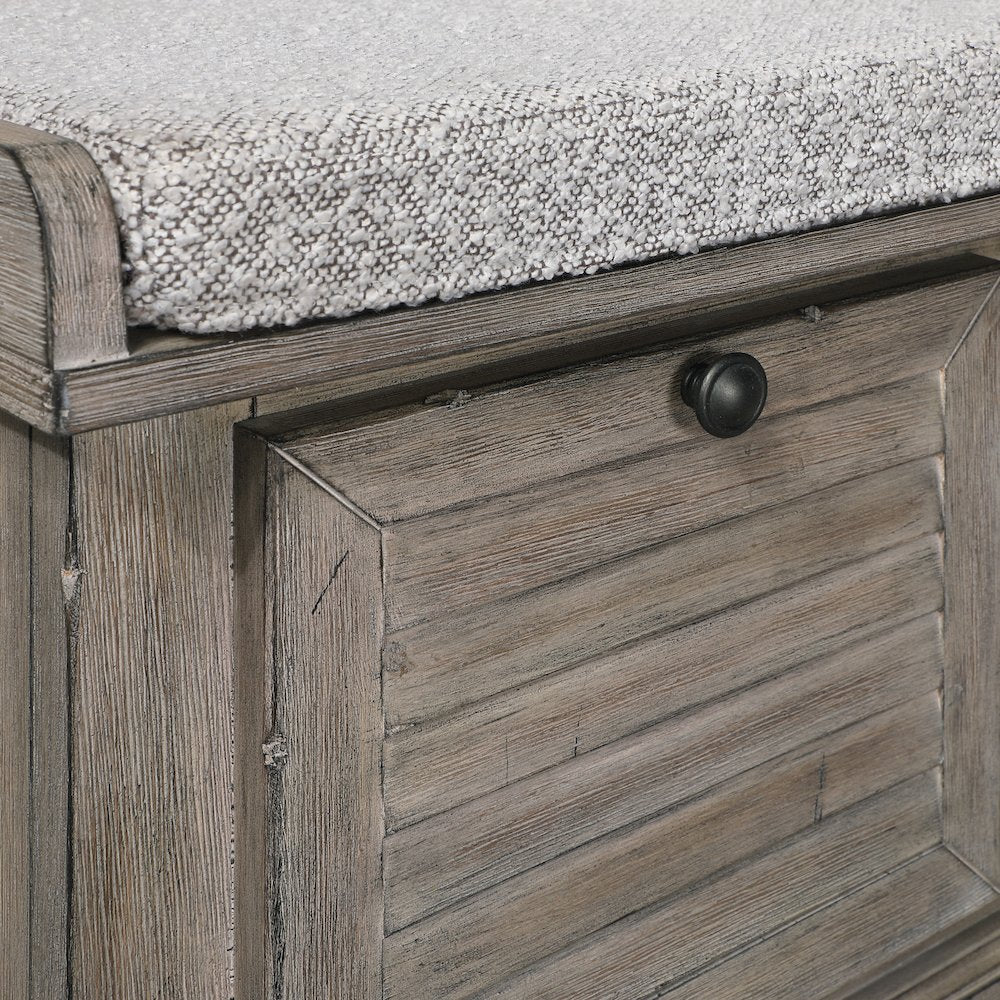 Dover Storage Bench In Goldstone Finish With Salt And Pepper Cushion Asm