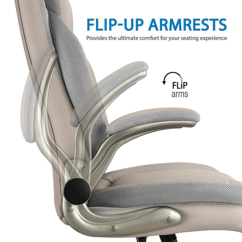 Taupe Leather Big & Tall Chair with Padded Flip Arms and Titanium Base