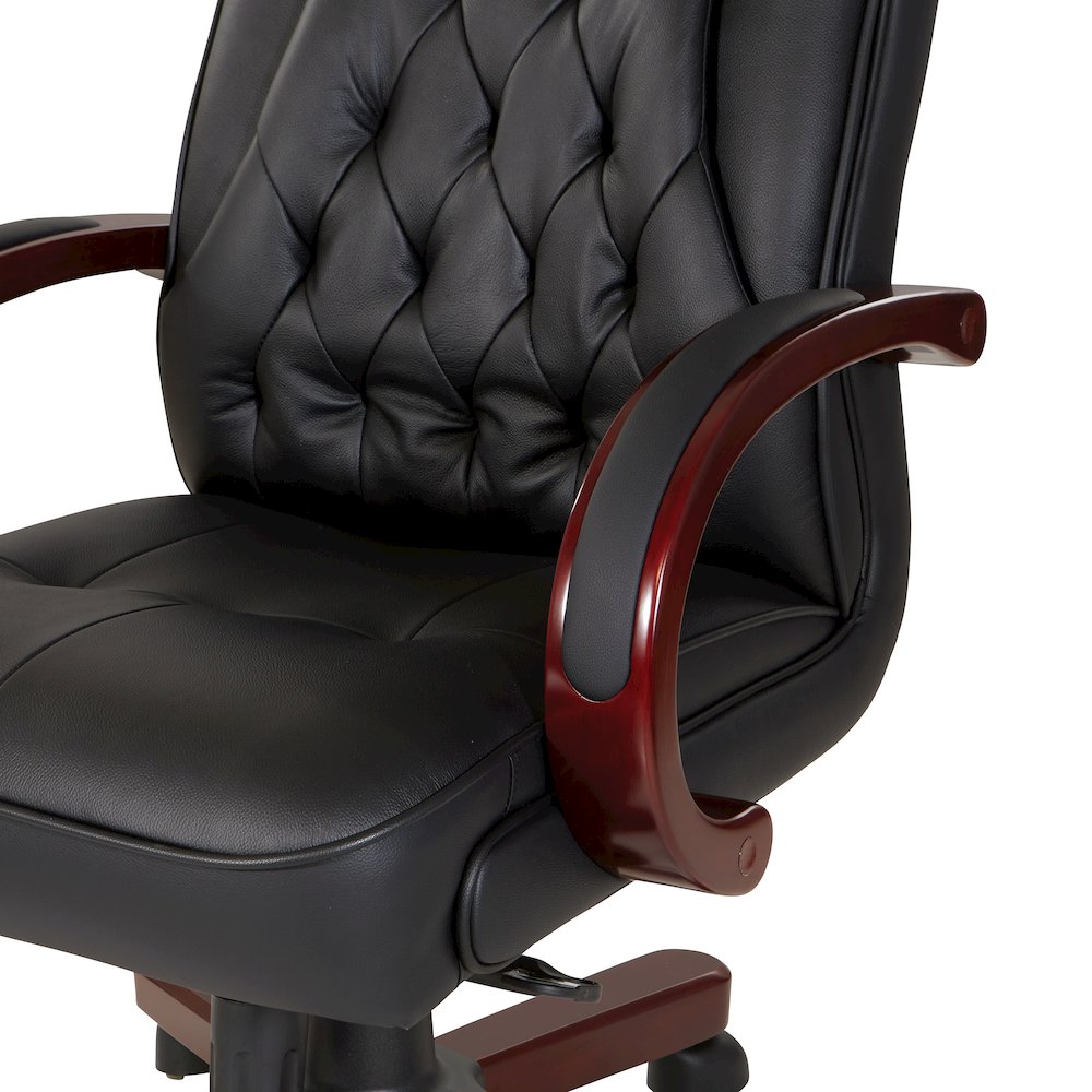 Leather Executive Chair with Royal Cherry Base and Dual Wheel Carpet Casters