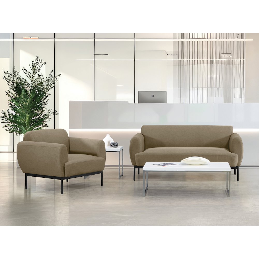 Delta Sofa in Taupe Fabric with Black Metal Legs