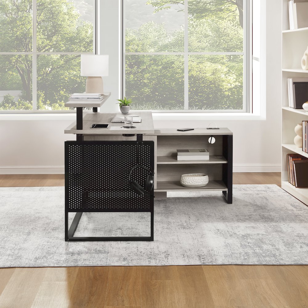 Ace 60"x 50" L-Shape Desk in Grey Taupe Top and Matte Black Frame