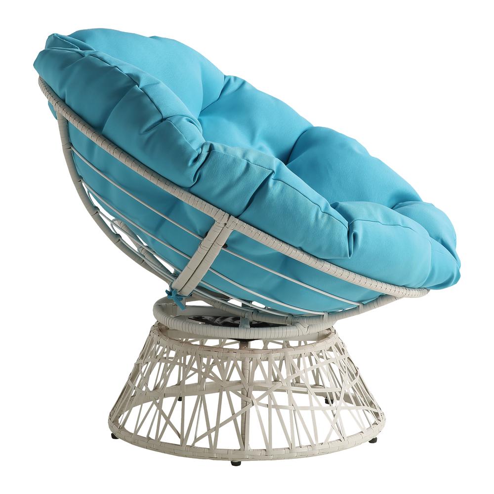 Papasan Chair with Blue Round Pillow Cushion and Cream Wicker Weave, BF29296CM-BL