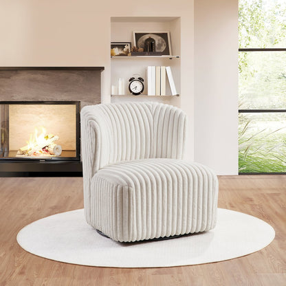 Lucia Swivel Chair in White Cord Fur Fabric