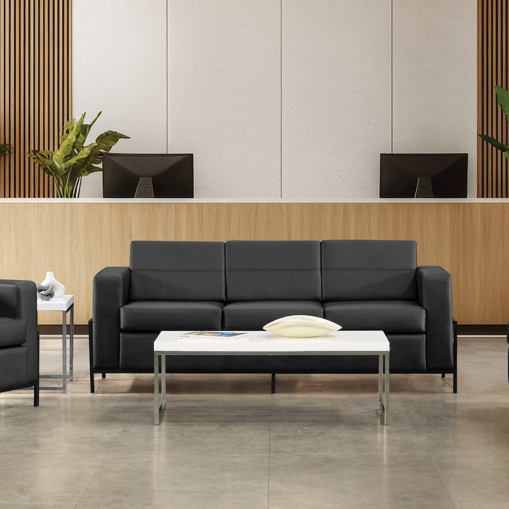 Arctic Sofa in Black Faux Leather with USB and USB-C Charging Stations
