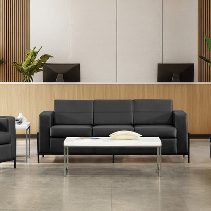 Arctic Sofa in Black Faux Leather with USB and USB-C Charging Stations