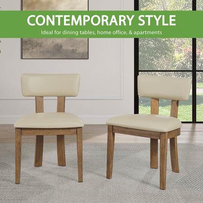 Hanson Dining Chair with Taupe Faux Leather and Medium Oak Wood, 2-Pack