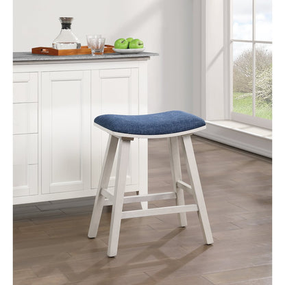 Coley 24" Saddle Stool 2-Pack with Navy Fabric Seat and White Wash Frame