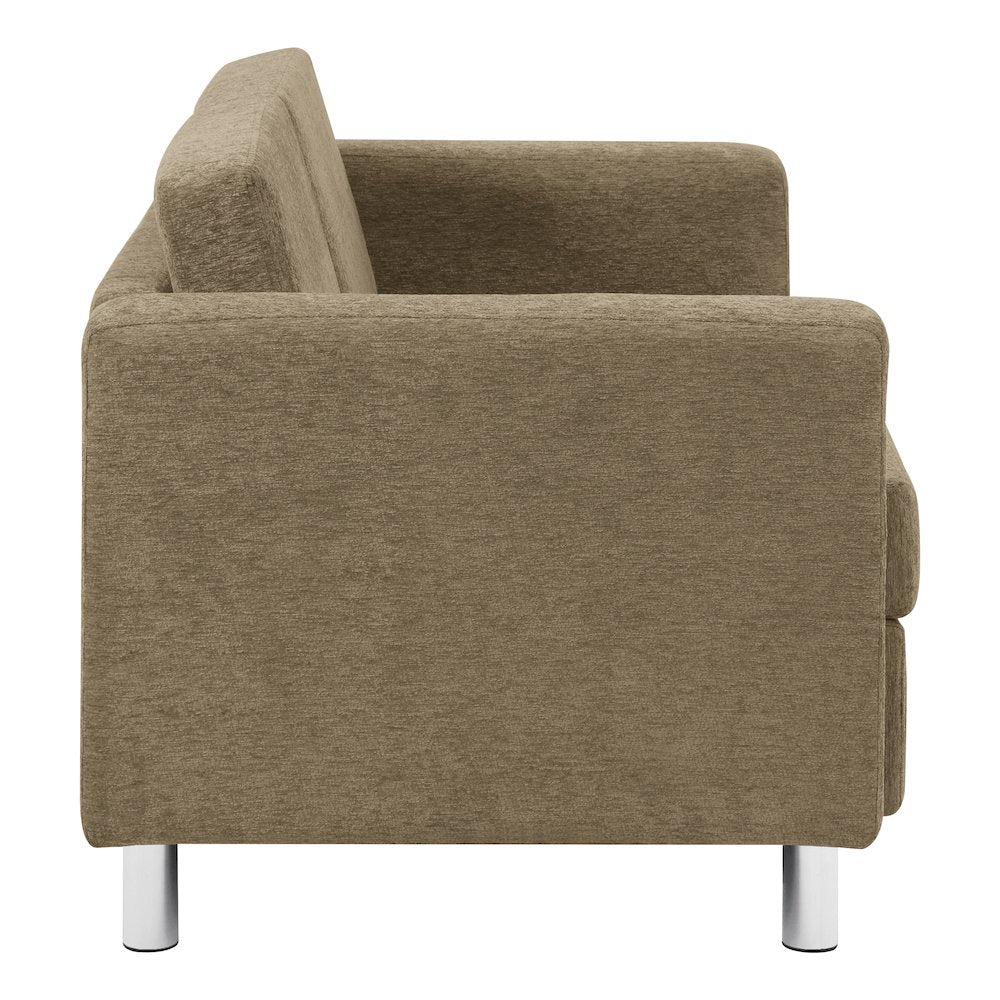 Pacific Loveseat in Taupe Fabric with Chrome Legs