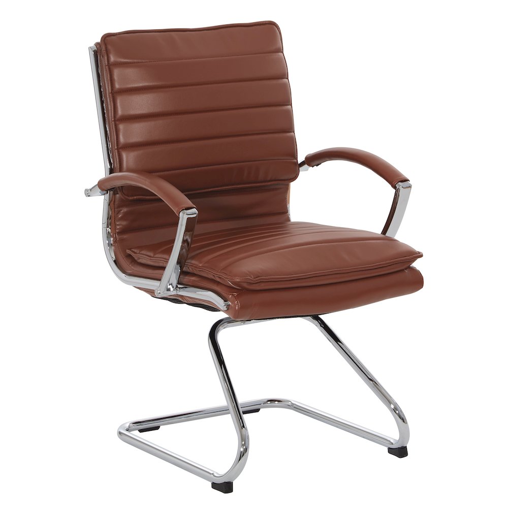 Guest Faux Leather Chair in Saddle with Chrome Base, Removable Arms